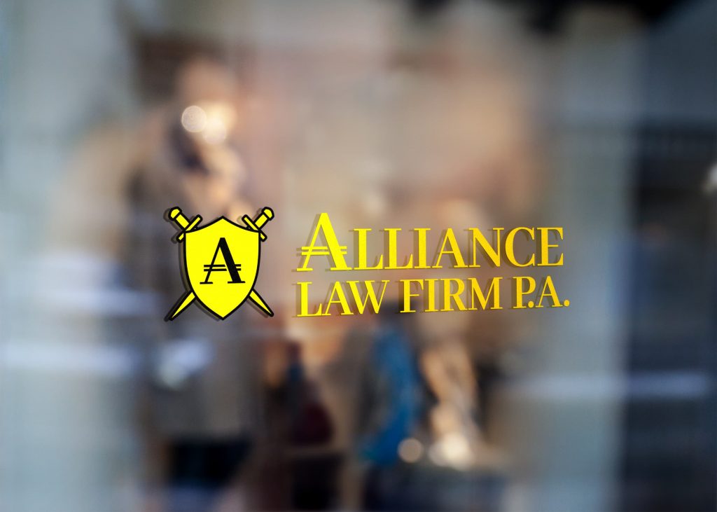 Alliance Law Firm logo on  glass