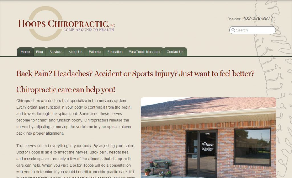 Previous Hoops Chiropractic website version