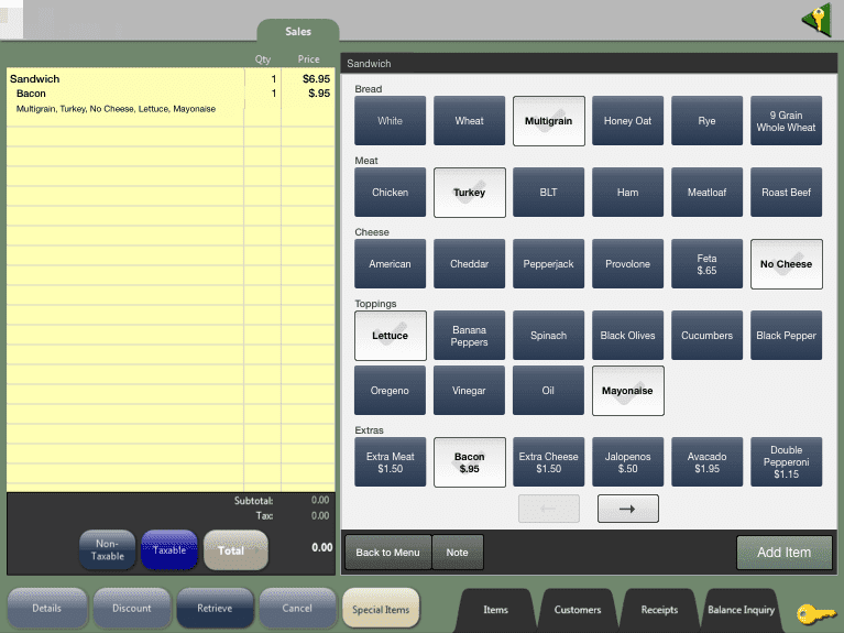 Made to order screen on full POS register